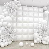 HKYOOD 36pcs White Square Foil Balloons Wall Backdrop with 79pcs Balloon Garland Arch Kit, Double Sided Balloons Set for Birthday Bridal Shower Anniversary New Year Valentine's Day Party Decorations