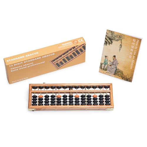 Black long Di fang Wooden Abacus - Professional 13 Column Soroban - 10.83 Inches (27.5 Centimeters) - Calculator with Reset Button - Made