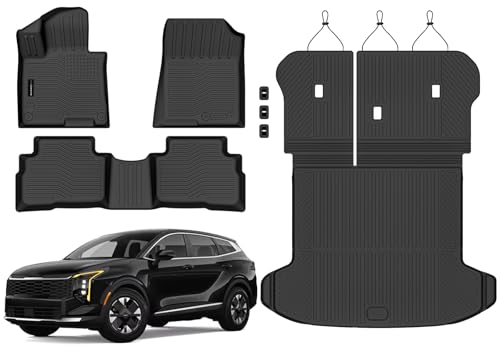 Auxko All Weather Floor Mats Cargo Mat with Backrest Mat for 2026-2023 Kia Sportage Hybrid Only All Season TPE Accessories Odorless Anti-Slip Floor Liners Trunk Tray with Back Seat Protector