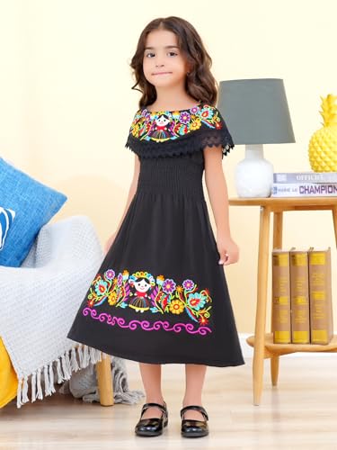 Image of Mexican Dress for Girls Traditional Vestidos Mexicanos Cinco de Mayo Embroidered Dresser Toddler Kids