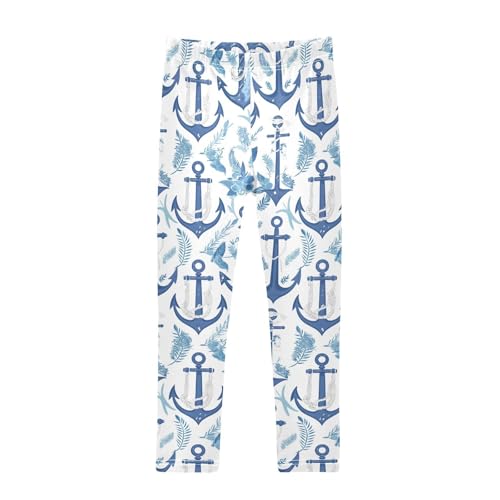 Marine Ocean Navy Blue Kids Girl's Cotton Pants Casual Full Length Workout Pants Running