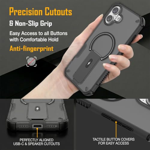 Image of ZAP CASE Matte Kickstand Case for iPhone 16 Plus | Magsafe Compatible | Premium Polycarbonate Back + Flexible TPU Bumper | Foldable Stand | Military-Grade Drop Protection | Anti-Fingerprint | Black