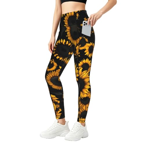 Leggings con estampado de flores con bolsillos conjuntos de entrenamiento para mujer