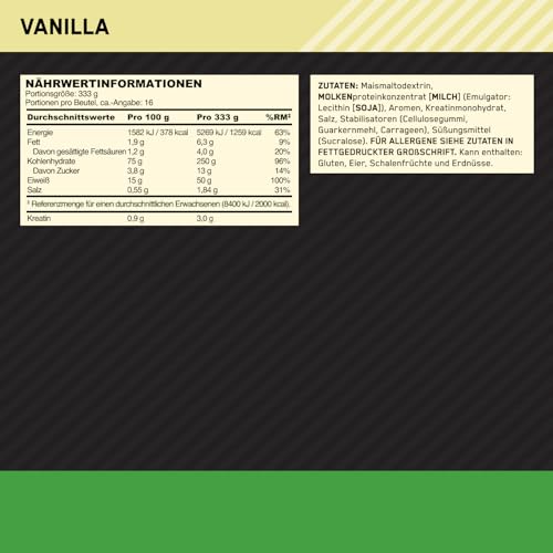 Optimum Nutrition Serious Mass 2025 Weight Gainer Pulver, Geschmack Vanille, 5.33kg, 16 Portionen