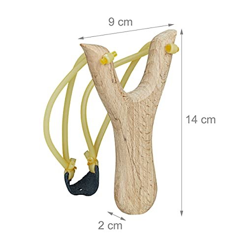 Relaxdays Profi Steinschleuder, Slingshot mit 6 Schleudergummis, Jagdschleuder 2er Set, Katapultschleuder aus Holz, gelb