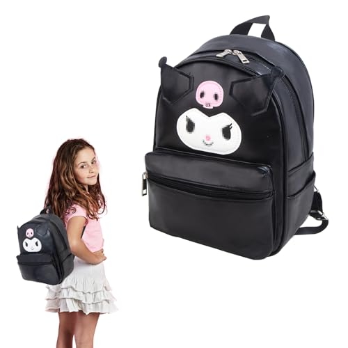 Kinder Rucksack Mädchen- PU Leder Umhängetasche Kawaii Tasche Bag Handtasche Kindergarten Anime Black Schulrucksack Casual Bag Reise Wandern Leicht Fashion Schultaschen Geburtstag Weihnachts Geschenke