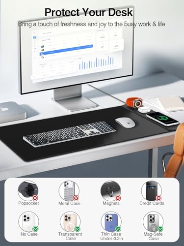 Image of Mouse Pad with Magnetic Wireless Charging, Large Desk Mat, Non-Slip Mouse Mat, Keyboard Pad for Gaming, Desk, Office, PC