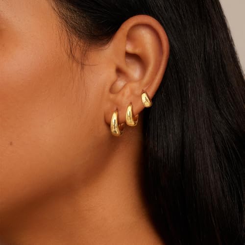 Gold Hoop Earrings for Women, 14K Gold Plated/Silver Small Huggie Hoop Earrings Stack for Women Trendy Hypoallergenic 3/4/5 Pairs Earring Set Fashion Jewelry for Women Girls2
