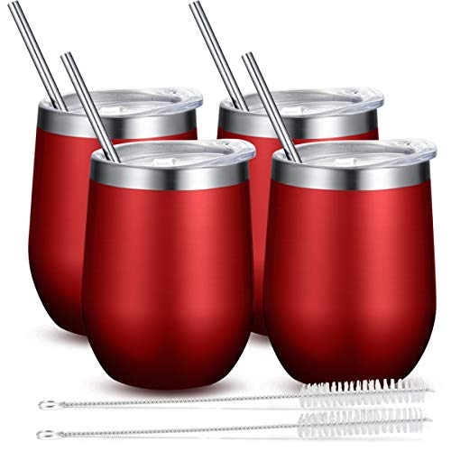 Fungun 4 Pack Stemless Wine Tumbler, 12 Oz Stainless Steel Wine Glass