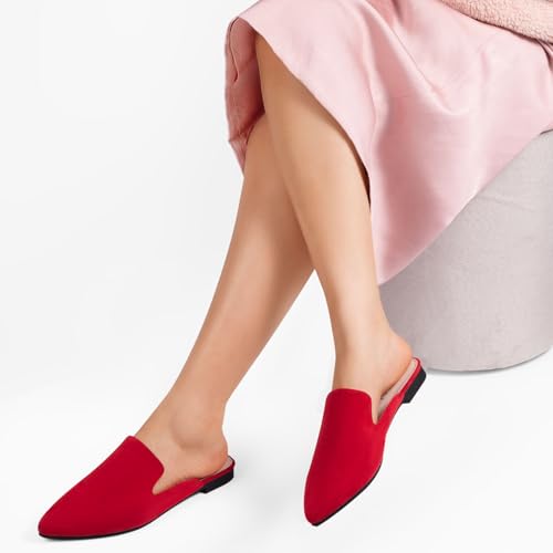 Image of MUSSHOE Mules for Women Flats Comfortable Dressy Pointed Toe Women Mules for Work Business Office Party Wedding,Red 8.5