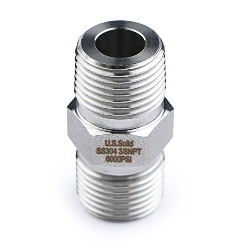 U.S. Solid 304 Stainless Steel Hex Nipple, 6000 psi High Pressure Heavy Duty Pipe Fitting, 3/8" x 3/8" NPT Male Thread Pipe Adapter(1 pc) by U.S. Solid - Image 2