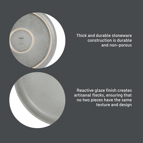 Image of Gibson Elite Pasco 12 Piece (Service for 4) Plates and Bowls Reactive Glaze Dishes Stoneware Ceramic Dinnerware Set - Grey