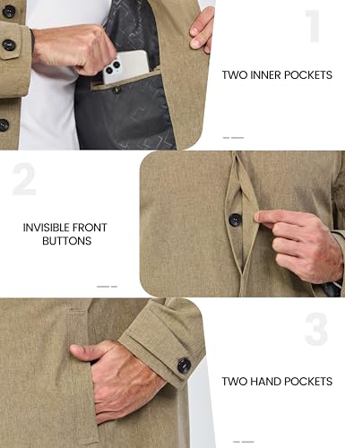 Image of Little Donkey Andy Men's Waterproof Mid-Length Trench Coat, Lightweight Long Rain Coat, Single Breasted Overcoat