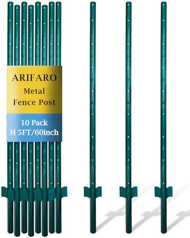 ARIFARO Zaunpfosten 152 cm, Metall U-Pfosten Packung 10 Für Drahtzaun | Robuster Metallpfosten Mit Wetterfester Beschichtung, Einfache Installation Für Garten Und Hof