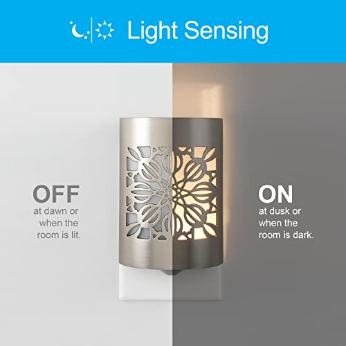 Image of GE CoverLite LED Night Lights Plug into Wall 2-Pack, Plug in Night Light, Dusk to Dawn, Warm White, Auto-On /Off, for Adults Kids Room Bedroom Bathroom Hallway Kitchen 87942 Brushed Nickel | Floral