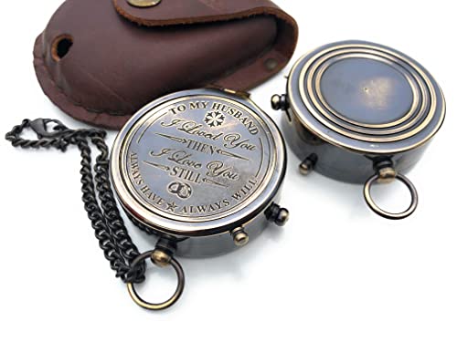 Brújula de latón portátil con estuche de cuero miniatura 6