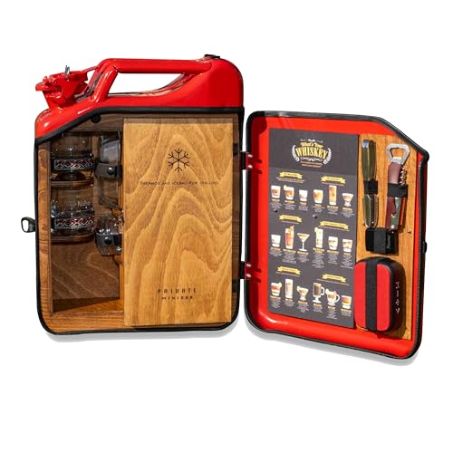 PRIVATE MINIBAR Personalized Jerry Can Mini Bar, Custom Fuel Bar, Handmade Travel bar, Birthday Gifts, Barware for Men, Outdoor bar, Gift for Boyfriend (Red)