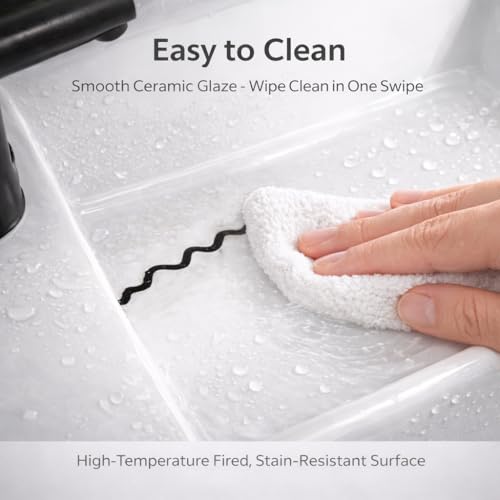 NUESTRA VIDA Lavabo de Cerámica para Baño de Invitados 40x22 cm - Compacto con Rebosadero y Estructura Metálica Negra Mate - Ideal para Espacios Pequeños - imagen 8