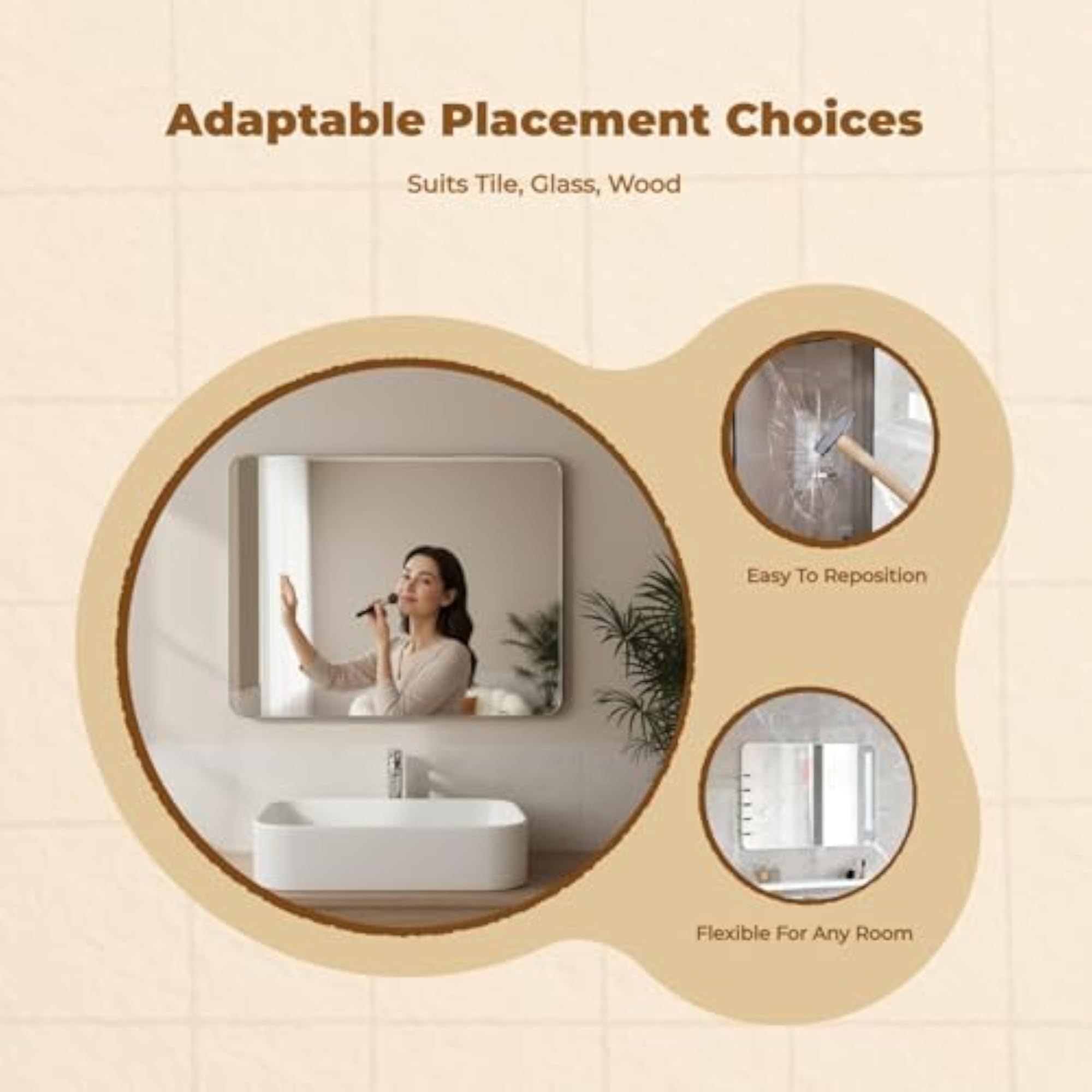 Frameless Acrylic Bathroom Mirror, Gold 30x40cm