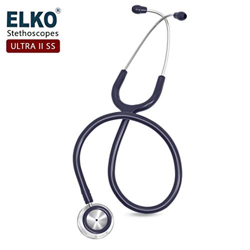 Image of ELKO EL-140 ULTRA II SS Stainless Steel Acoustic Stethoscope | For Doctors, Medical Students & Healthcare Professionals | Dual Head Chestpiece | 5.5mm Brass Pipe Frame | U-Shaped PVC Tubing (Blue)