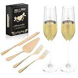 Flûtes à champagne élégantes en verre : fabriquées en verre et avec de longues tiges antidérapantes. Décoré avec les inscriptions « Mr » et « Mrs » ainsi que des cœurs, symbole d'amour éternel. Parfait pour le champagne, le vin, les cocktails ou les boissons festives.