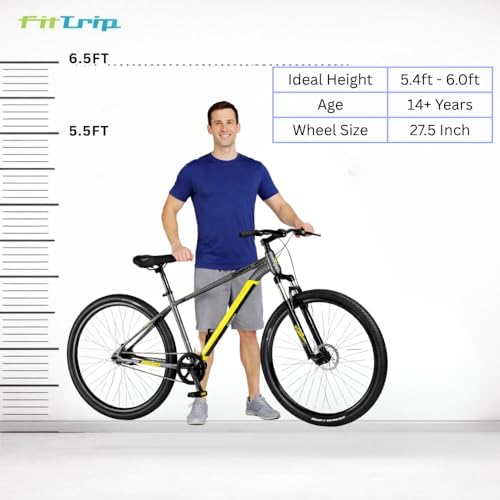 Image of FitTrip 29T Scrambler Mountain Bike Cycle for Men & Women, Single Speed MTB Bicycle with Steel Alloy Frame, Hartex Tyres, Fully Fitted, Zero Maintenance, Liquid Metal Yellow