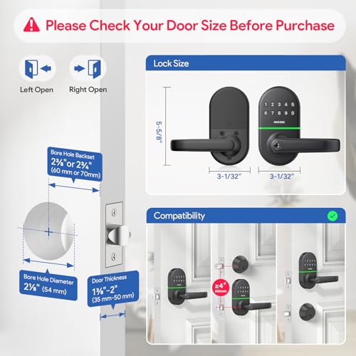 Smart Keypad Door Lock with Handle: NICE DIGI Keyless Entry Digital Lock for Front/Interior Door, Electronic Code Knob, Easy Installation