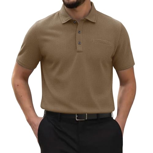 JPLZi Mens Moisture Wicking Golf Shirts, Polo Shirts for Men, Men's Golf Shirt Quick Dry Collared Textured Shirt Performance Moisture Wicking Breathable Casual Short Sleeve Polo B-Brown 3XL