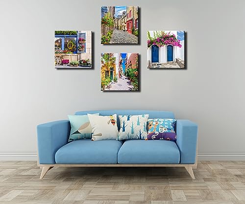 Image of Italy Tuscan Wall Art, Colorful Nature Scenic Framed Pictures Canvas Prints, Modern Town Street Artwork Paintings for Living Room, Bedroom, Office Wall Decor 16 inchx16 inch