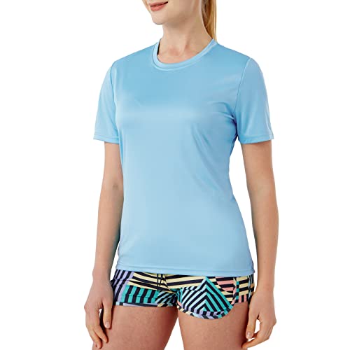 SG Edge Women Essential Short Sleeve Rash Guard Swim Shirt,Powder