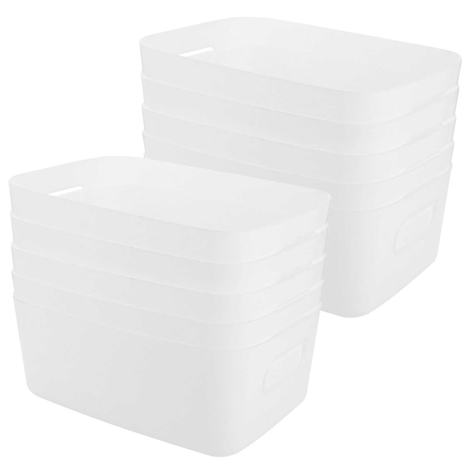 SHUESS 10 cajas de almacenamiento de plástico, 30 x 20 x 12,5 cm, grandes cestas blancas, cajas de almacenamiento, cajas organizadoras de plástico con asa, caja de plástico apilable para cocina