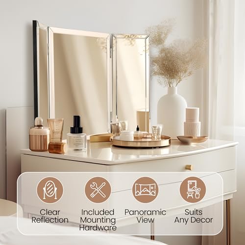 image for Houseables 3 Way Mirror, Trifold Mirror, Trifold Vanity, Three Way Fol
