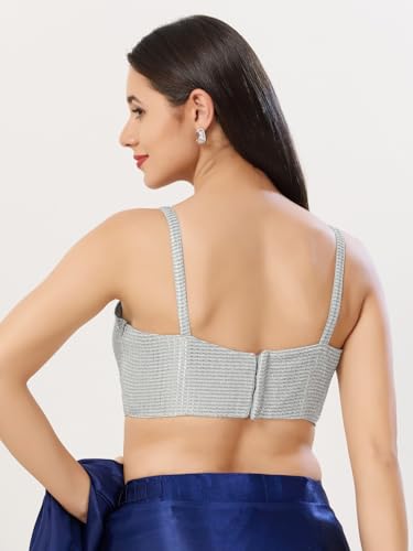 Image of Vamas Women's Shimmer Sleeveless Saree Blouse | Sweetheart Neck Padded Crop Top Blouse Designer Blouse for Lehenga & Saree | Available in Gold, Copper, Silver & Black