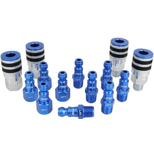 Image of Colorfit by Milton Coupler & Plug Kit (T-Style) 1 /4 inch NPT Quick Connect Hose Fittings for Air Tools & Compressors (With Bumper, 14)