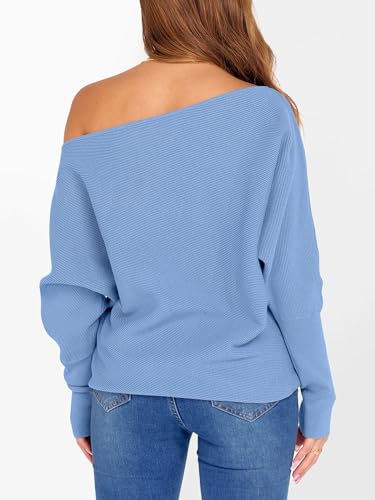 Image of ANRABESS Womens Off Shoulder Sweaters 2026 Fall Long Batwing Sleeve Loose Fit Knit Tops Casual Pullovers Jumpers