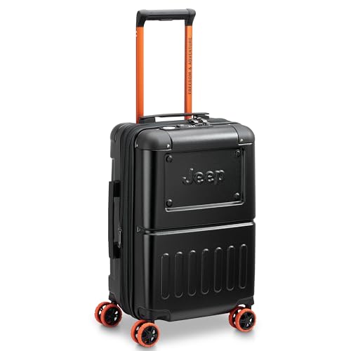 Jeep JH002B Hardside Expandable Luggage with Spinner Wheels, Black, 2 Piece Set 19/29 Inch