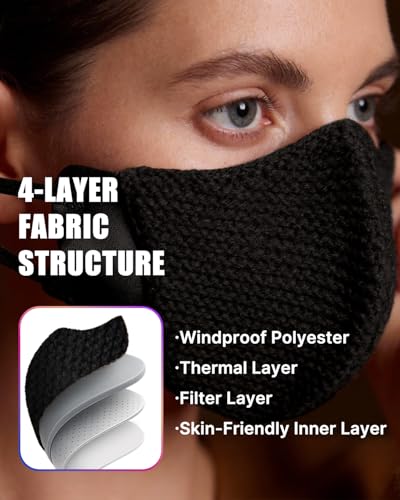 Image of BBN Warm Wool Face Mask: Adjustable Washable Cover - Reusable Windproof Protection for Winter Commuting Outdoors
