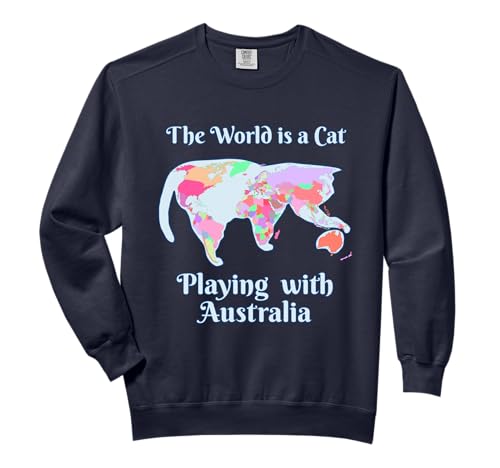 Funny World is a Cat Playing Map t-shirt for Women and Kids Comfort Colors Adult Sweatshirt