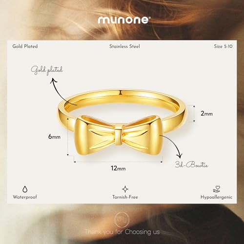 Gold Bow Ring Women 18K Plated Titanium Cute Ribbon Bowtie Knot Stackable Promise Engagement Anniversary Band Minimalist Dainty2