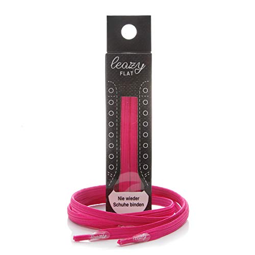 Leazy Flat, Cordones Elásticos Planos Unisex, Rosa Neón, Talla M(Hasta 5 Ojales Por Lado)
