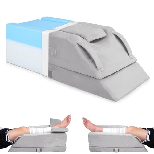 INFANZIA Adjustable Leg Elevation Pillows for After Surgery, Injuries, or Rest, Memory Foam Ankle Knee and Leg Wedge Pillow for Sleeping with 3 Handles and Insert Pad, Washable Velvet Cover