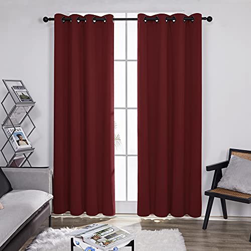 Image of Deconovo Room Darkening Shades Thermal Blackout Curtains Grommet Top Shade Curtains for Office 52W x 63L Inch Maroon Red Set of 2