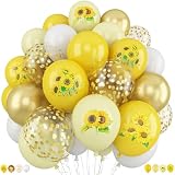 Sunflower Yellow Gold Balloons - 12 Inch Sunflower Bee Theme with Metallic Gold Confetti Balloon for Kids Birthday Baby Shower Party Decorations