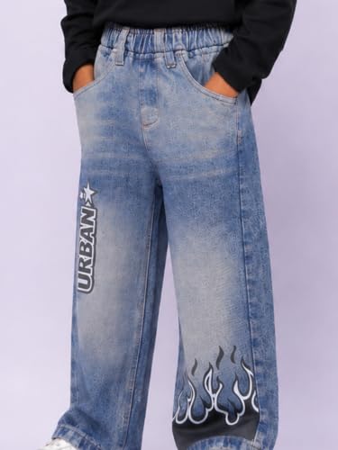 Image of KiddoPanti Boys Baggy Jeans | Stretch Denim Wide Leg Jeans | Elastic Waist Casual Denim Pants | Cotton Blend Loose Fit with 4 Pockets | Kids Street wear | 2-14 Years