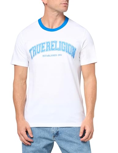 True Religion Men's Collegiate Ringer Tee, Optic White, L