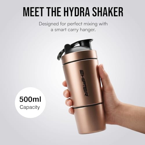 Image of Shifter Stainless Steel Gym Shaker Bottle 500ml | Protein Shaker with Mixer Ball | Leakproof Metal Blender Bottle| Gym, Fitness, Workout, Sports Water Bottle for Men & Women (BRONZE-2)