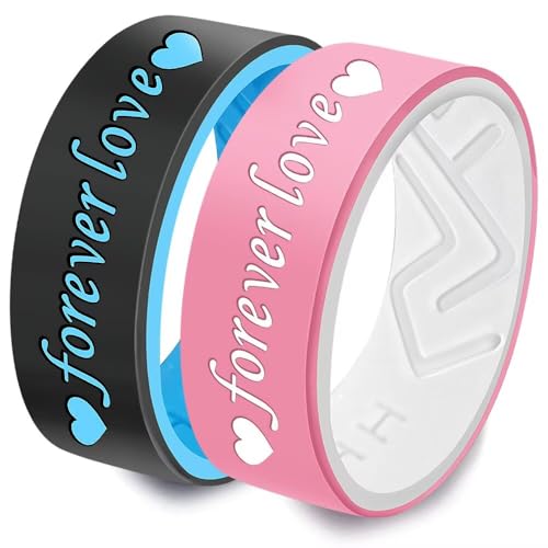 AJZYX Silicone Forever Love Couple Ring,Rubber Breathable Engagement Wedding Band Matching Sets for Him Her,Anniversary Promise Lovers Ring Pink Women Size 8