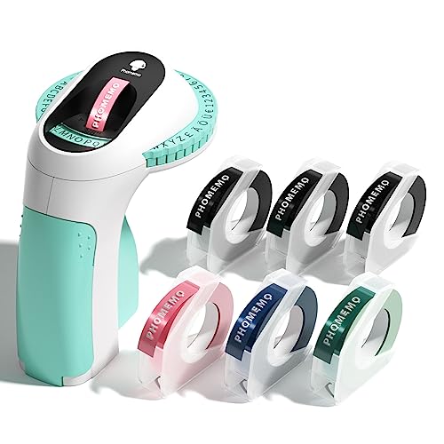 Phomemo Etikettiergerät, 3D Prägegerät E975, Tragbarer Beschriftungsgerät, Grün Etikettenprägegerät mit 6 Etikettenband, Etikettendrucker mit (£ € Ä Ö Ü), Einfach zu Verwenden für Haus, Büro