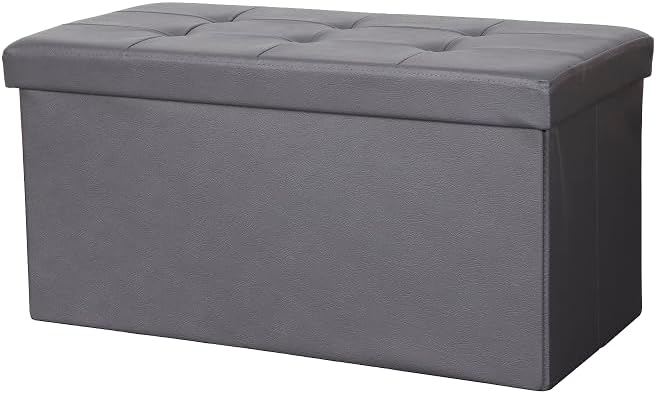 La Maison Large Ottoman Foldaway Storage Blanket Toy Box Bench Faux Leather Practical Bench Blanket Box (Charcoal, 76cm x 38cm)