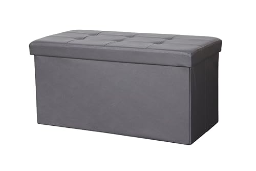 La Maison Large Ottoman Foldaway Storage Blanket Toy Box Bench Faux Leather Practical Bench Blanket Box (Charcoal, 76cm x 38cm)